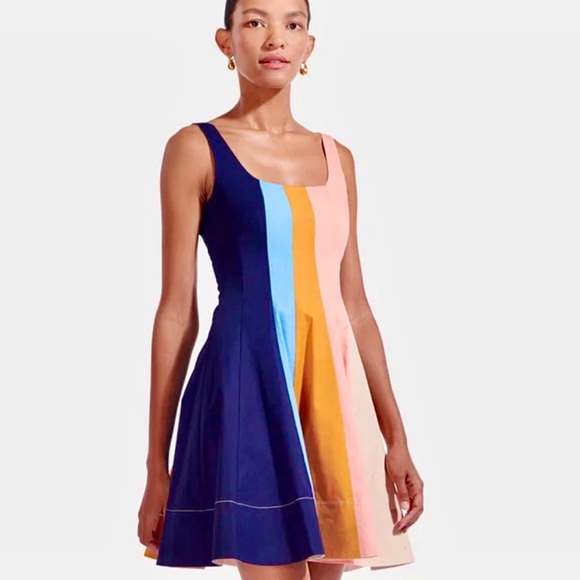 🌺🎉HP🎉🌺 NWT Staud Wells Mini Dress Land And Sea - Picture 3 of 16